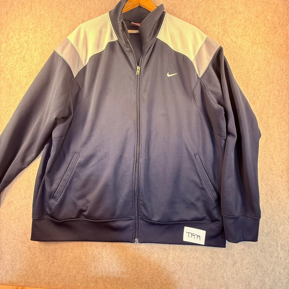 Nike Athletic Dept Mens XXL Track Jacket Navy Blue Full Zip Mesh Shoulder Snag